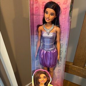 Barbie Doll in Shimmering Purple and Silver Outfit with silver shoes. New in box